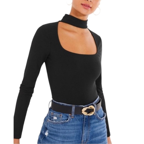 n:Philanthropy Catello Top in Black Mock Neck Choker Cutout Ribbed sz Small NWT - Picture 1 of 12
